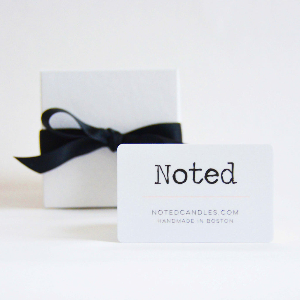Noted Candles Gift Card, displayed with a classic gift box. 