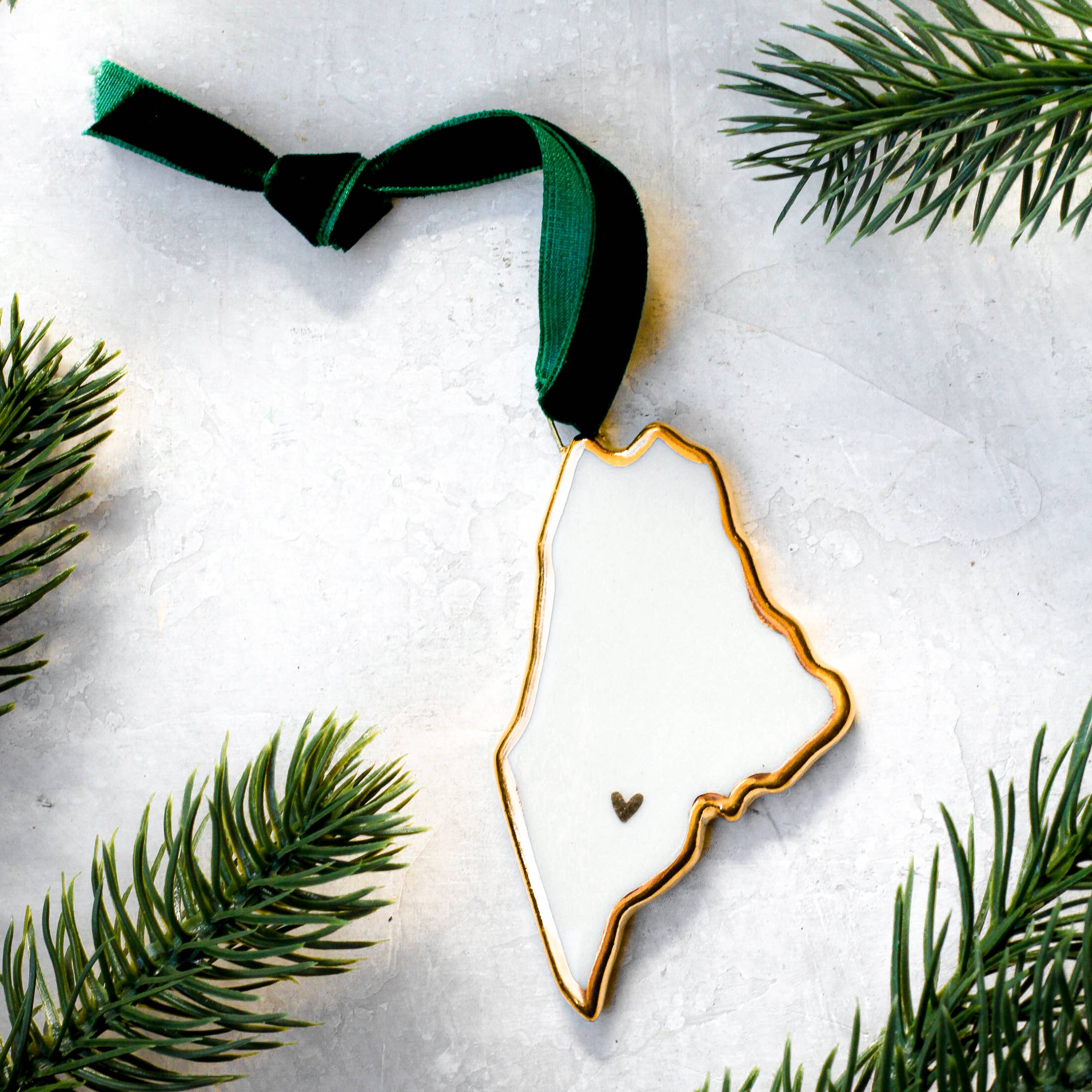 Maine 22k Gold Handmade Porcelain State Ornament