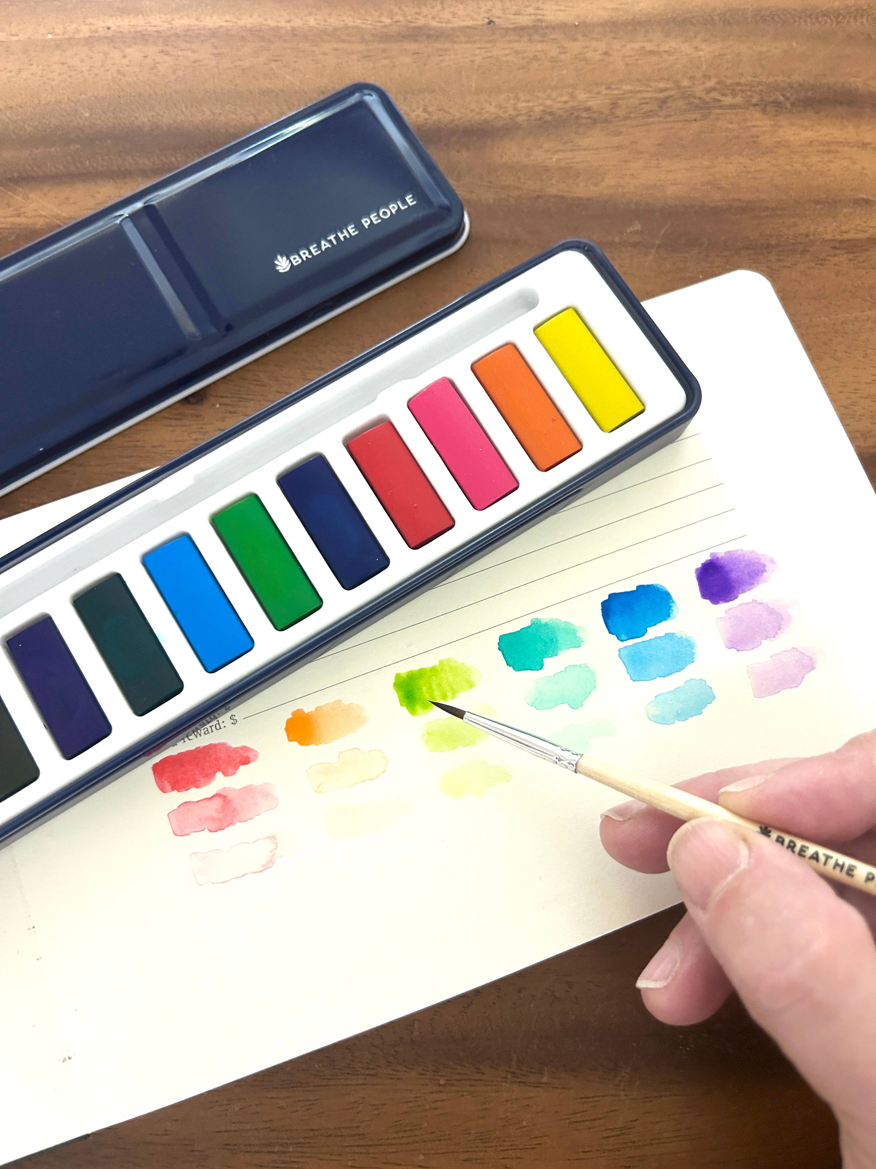 Watercolor Paint Set - 12 Artist Grade Colors + Wood Brush