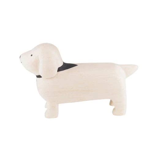 White Dachshund Hand Carved Figurine