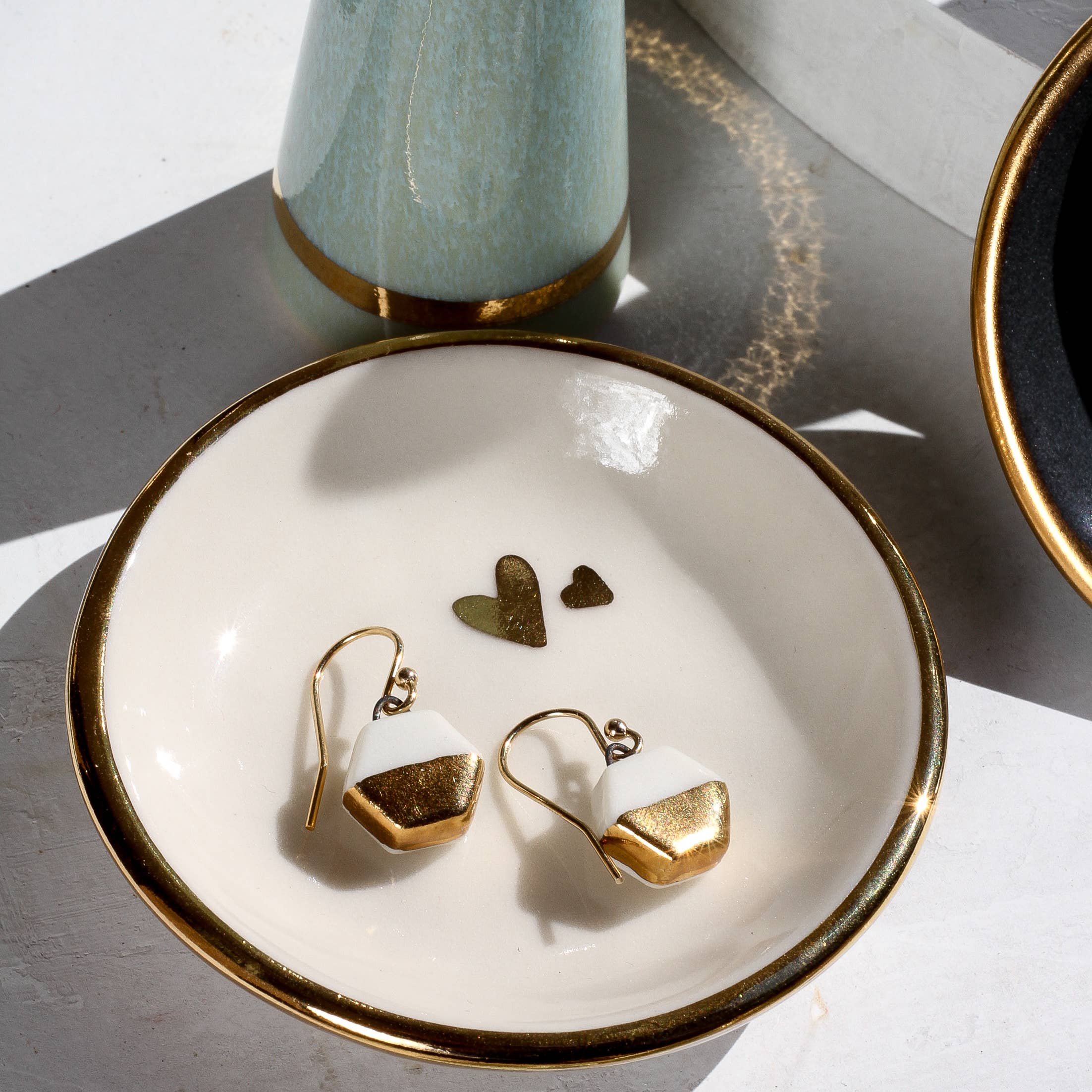 Double 22k Gold Heart Handmade Ring Dish