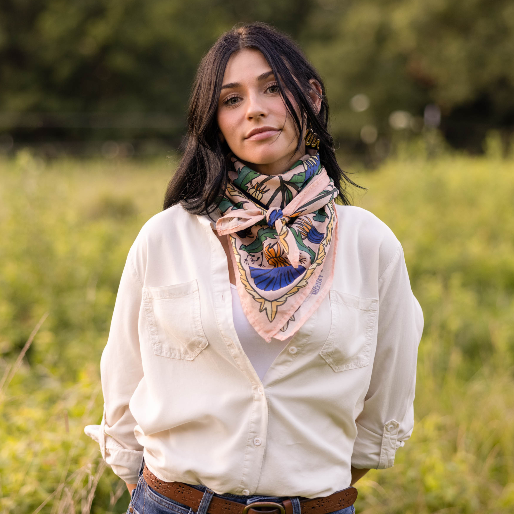 Large Peach Floral Cotton Bandana