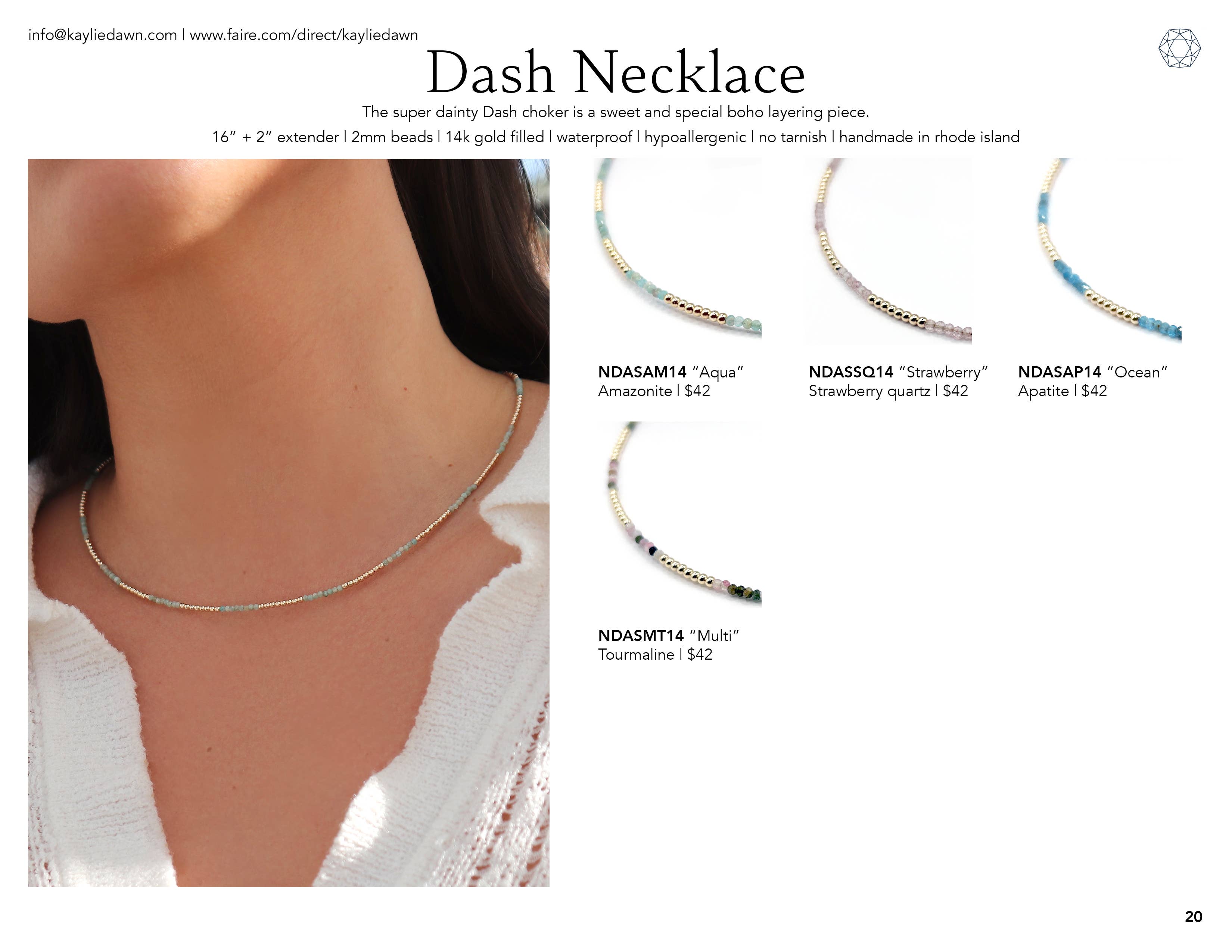Dash Necklace - Handmade Gemstone and 14k Gold Filled Beads