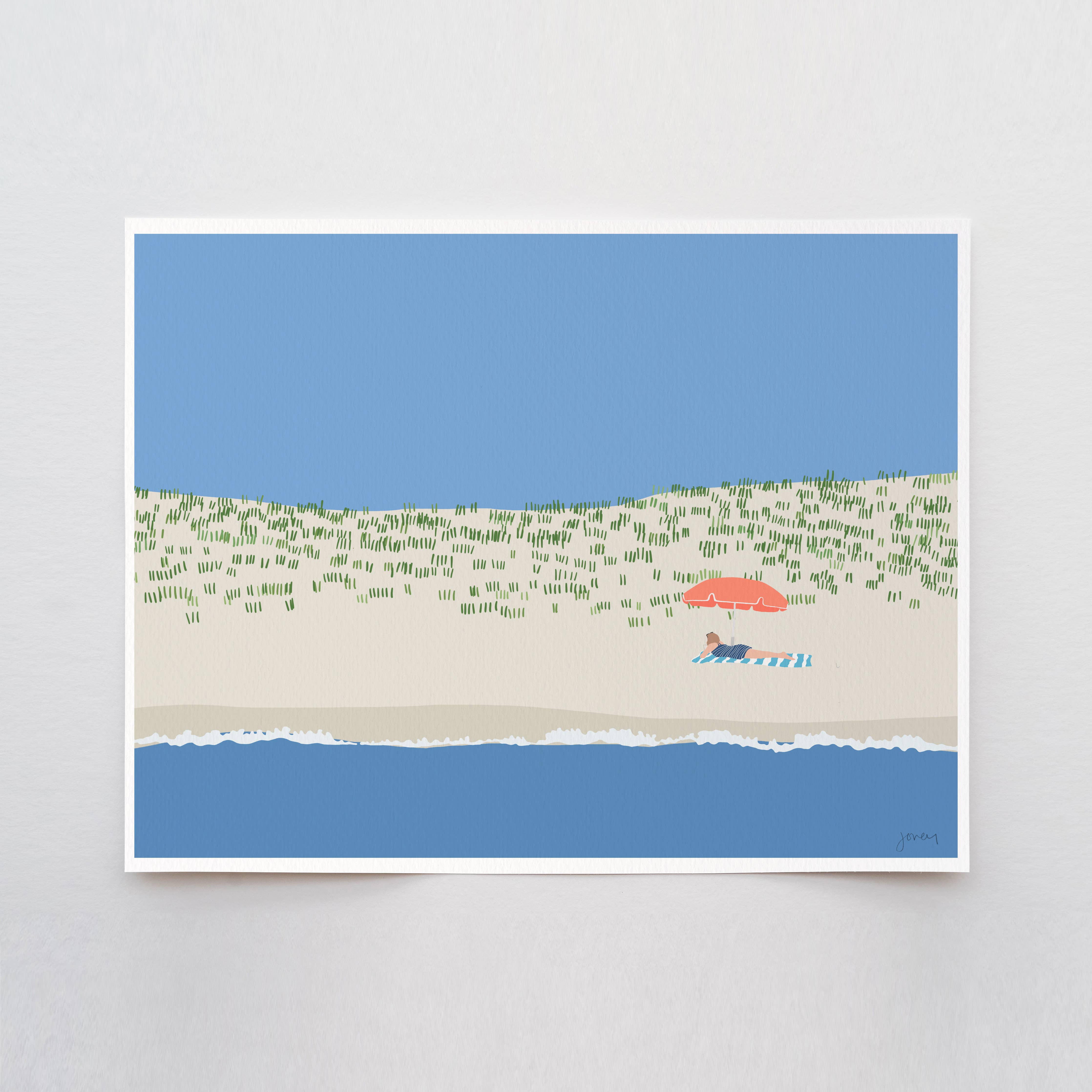 Reading at the Beach Art Print 8"x10"