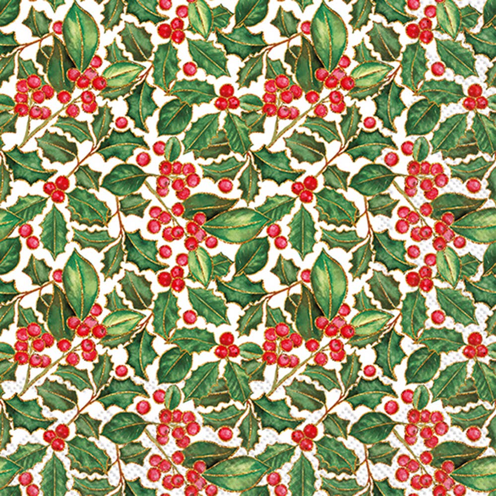 Christmas Holly Paper Cocktail Napkins 20 pack