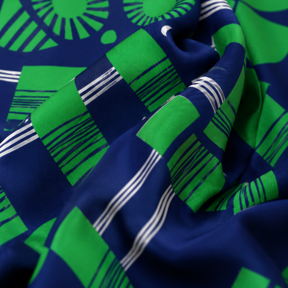 Green and Navy Striped 100% Silk Scarf Bandana