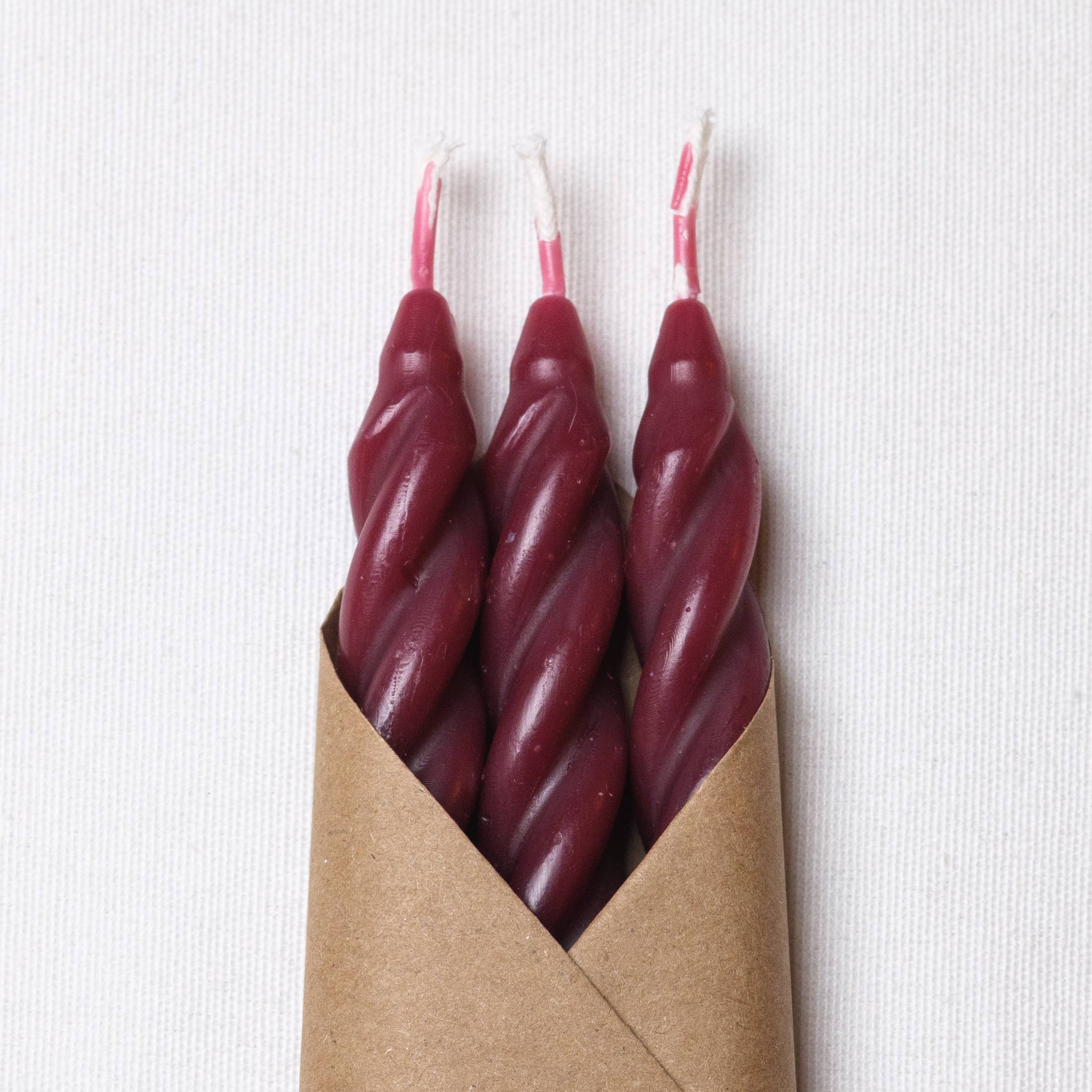 Plum Spiral Handmade Beeswax Taper Candles - Set of 3