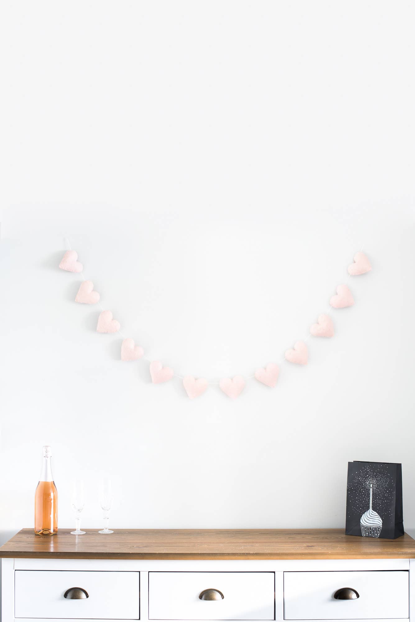 Pink Hearts Handmade Wool Felt Garland 