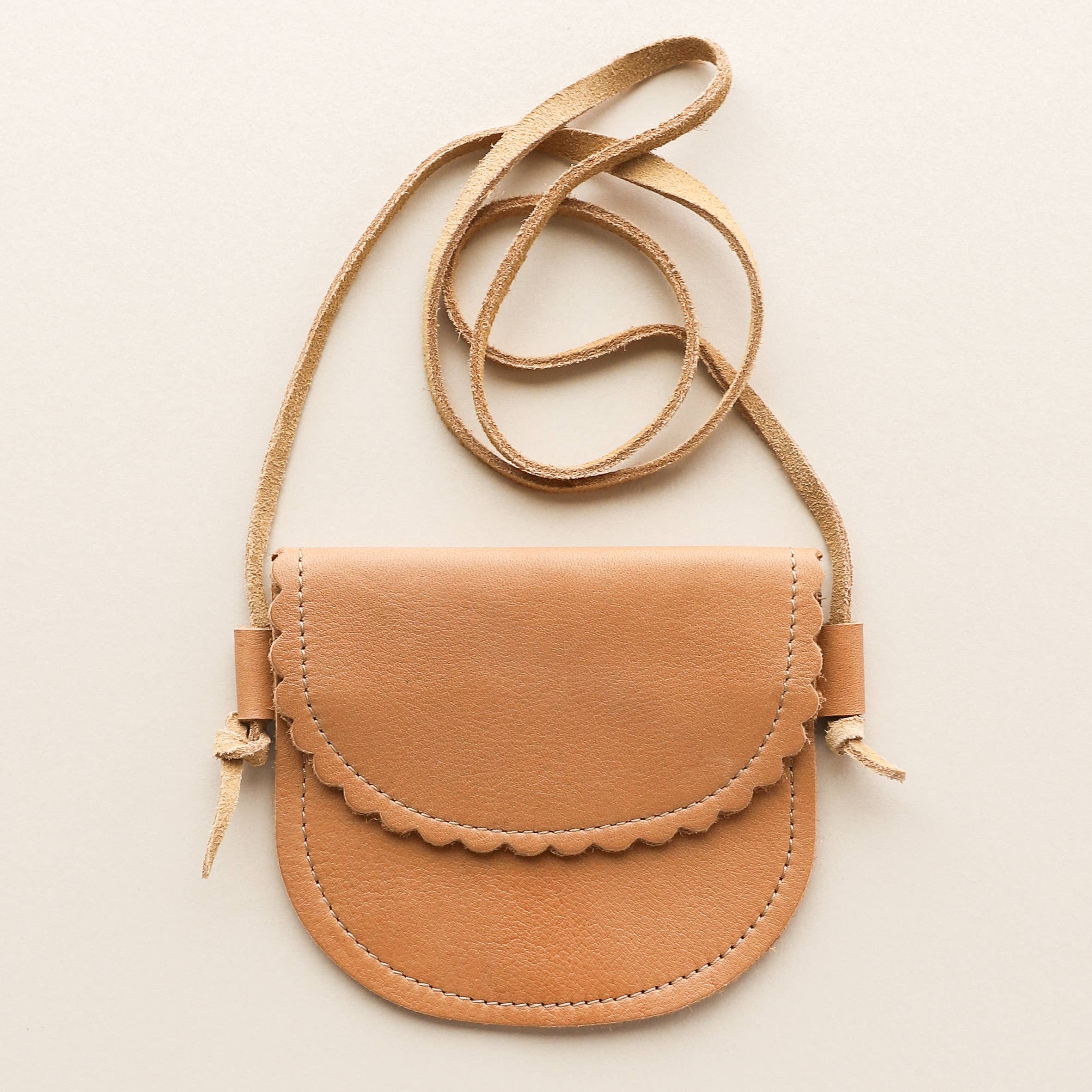Caramel Little Girl Scalloped Leather Purse