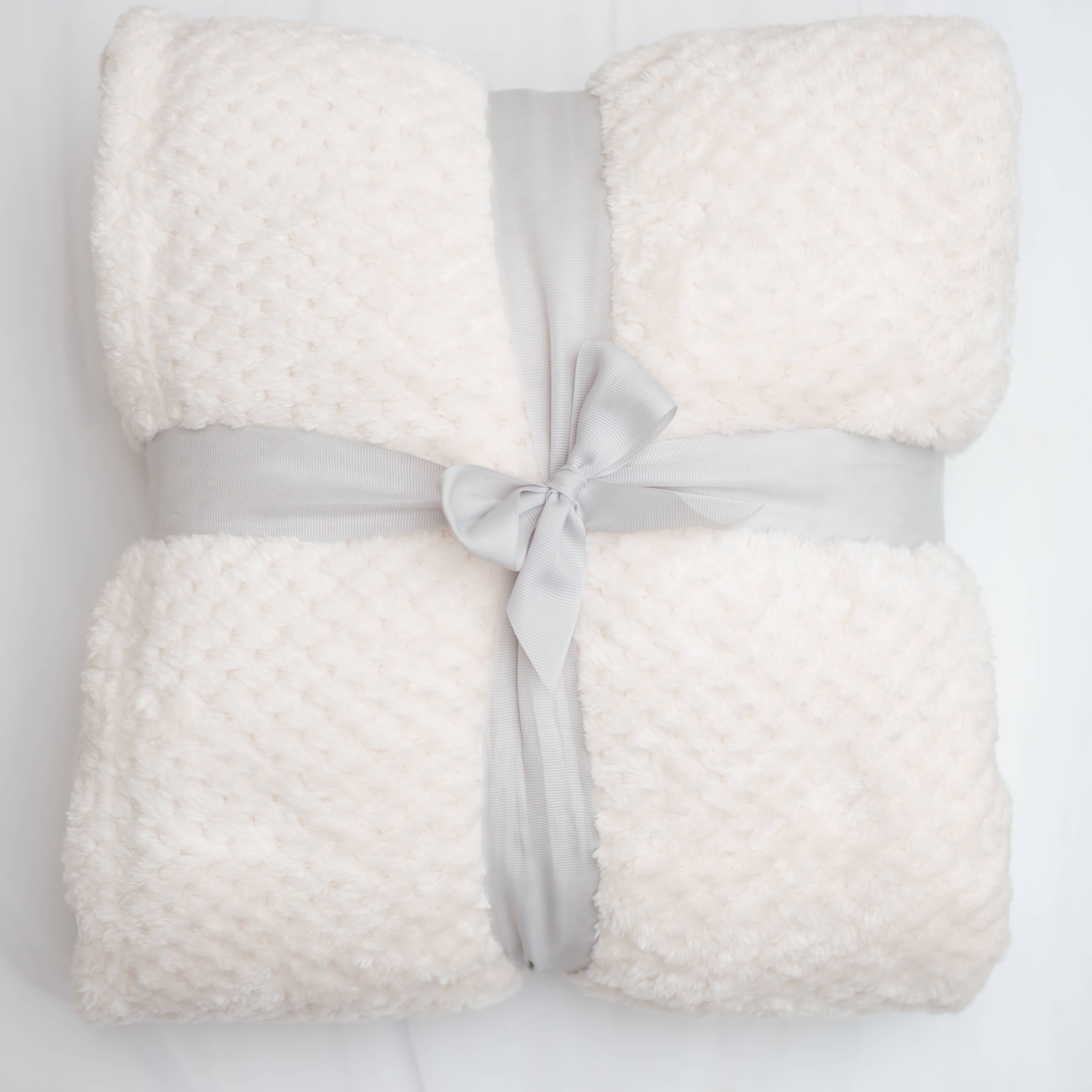 Cream Cozy Waffle Weave Fleece Throw Blanket