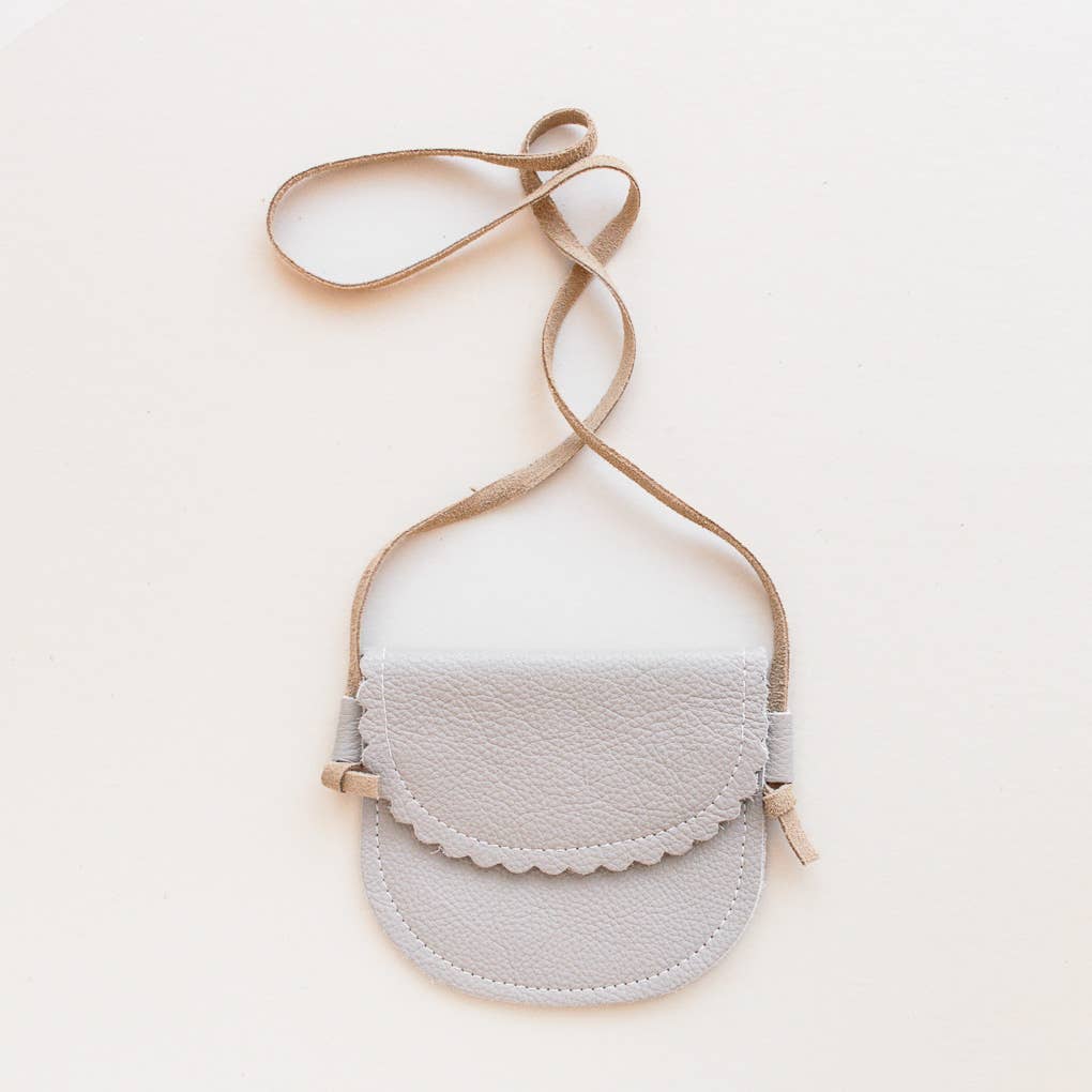 Light Gray Little Girl Scalloped Leather Purse