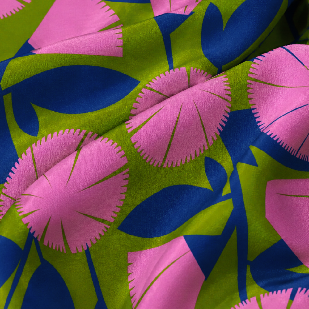 Pink & Green Dianthus 100% Silk Scarf Bandana