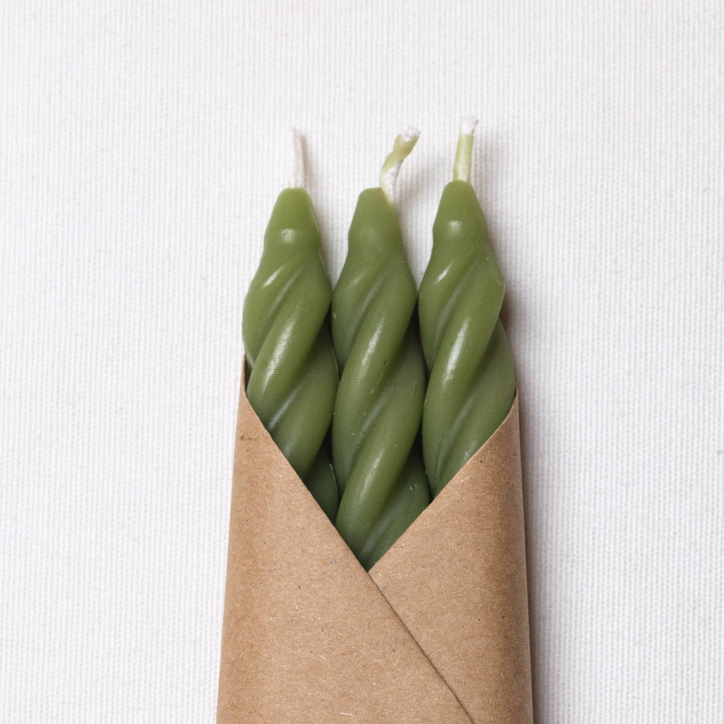 Grass Spiral Handmade Beeswax Taper Candles - Set of 3