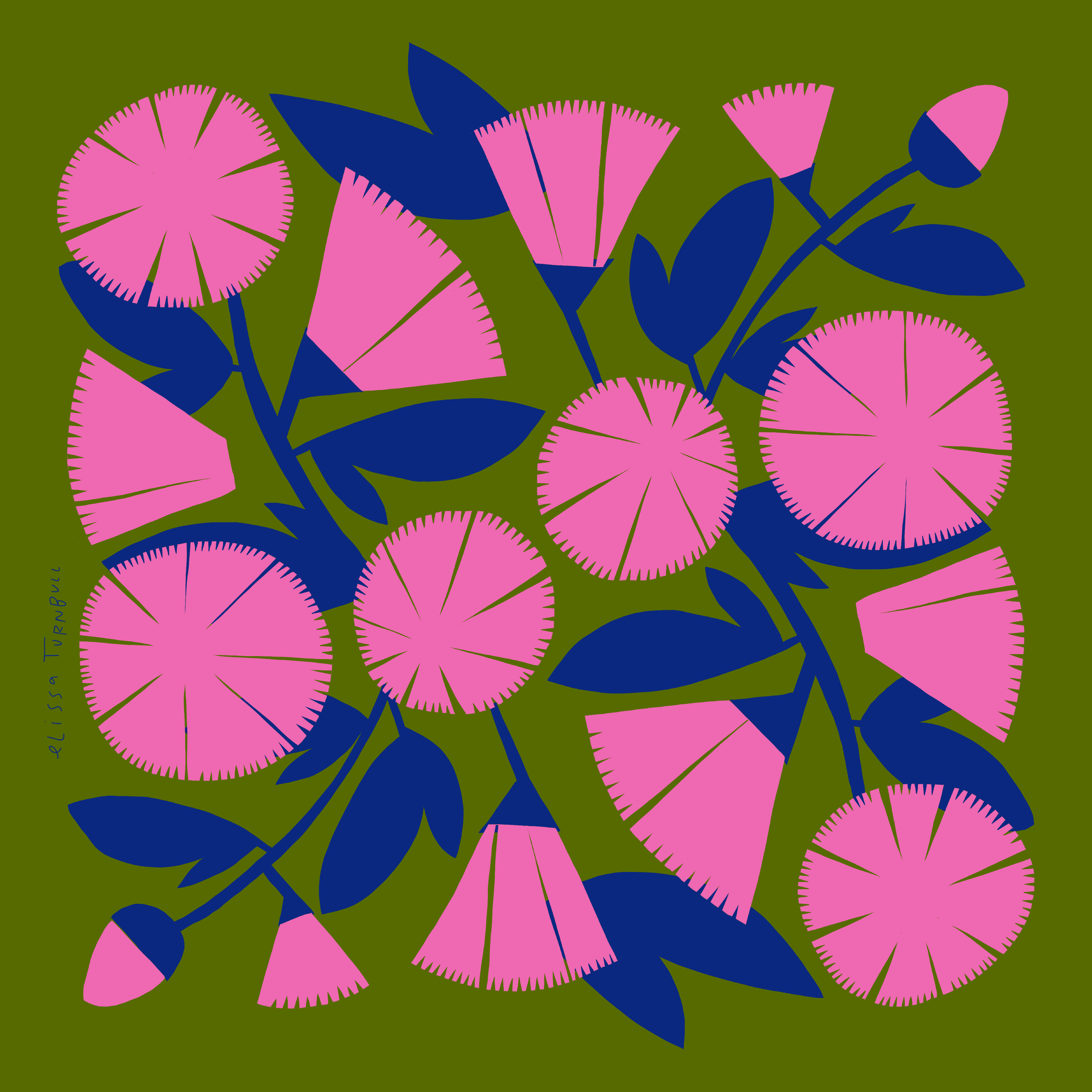 Pink & Green Dianthus 100% Silk Scarf Bandana