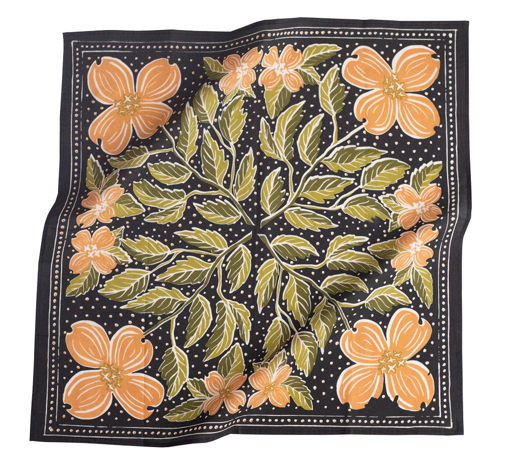Black Floral Cotton Bandana