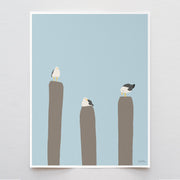 Seagulls on Pier Art Print 8"x10"