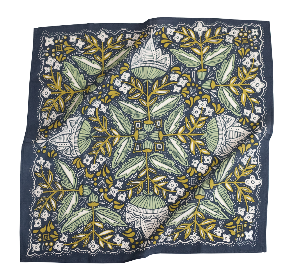 Navy Floral Cotton Bandana