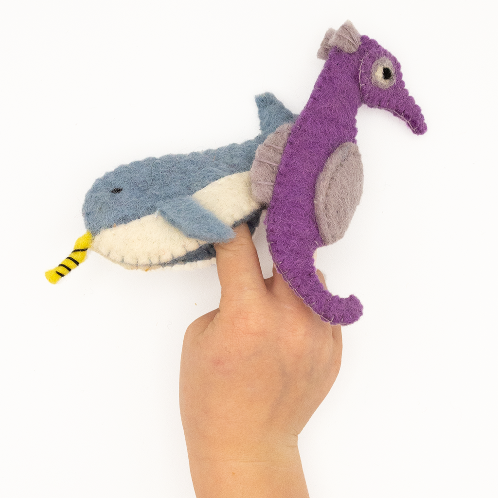 Narwhal and Seahorse Finger Puppets