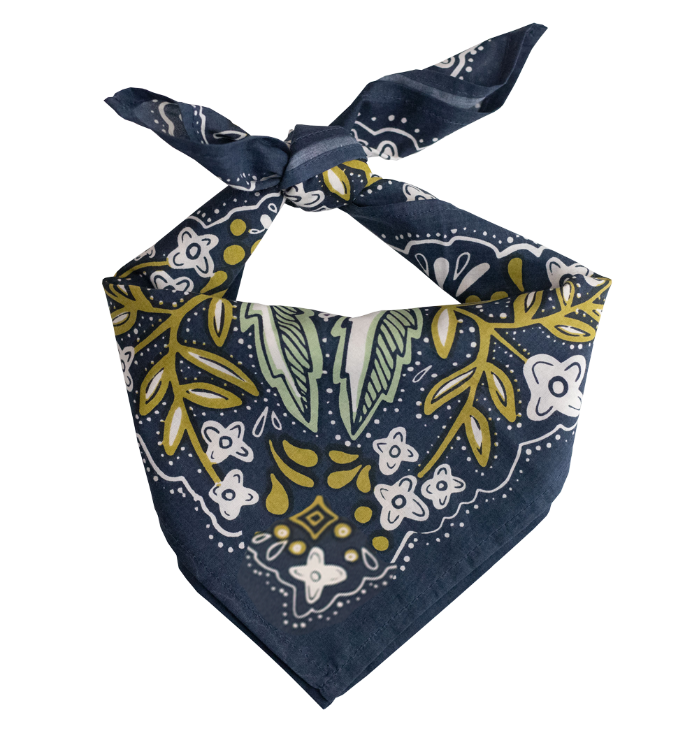 Navy Floral Cotton Bandana