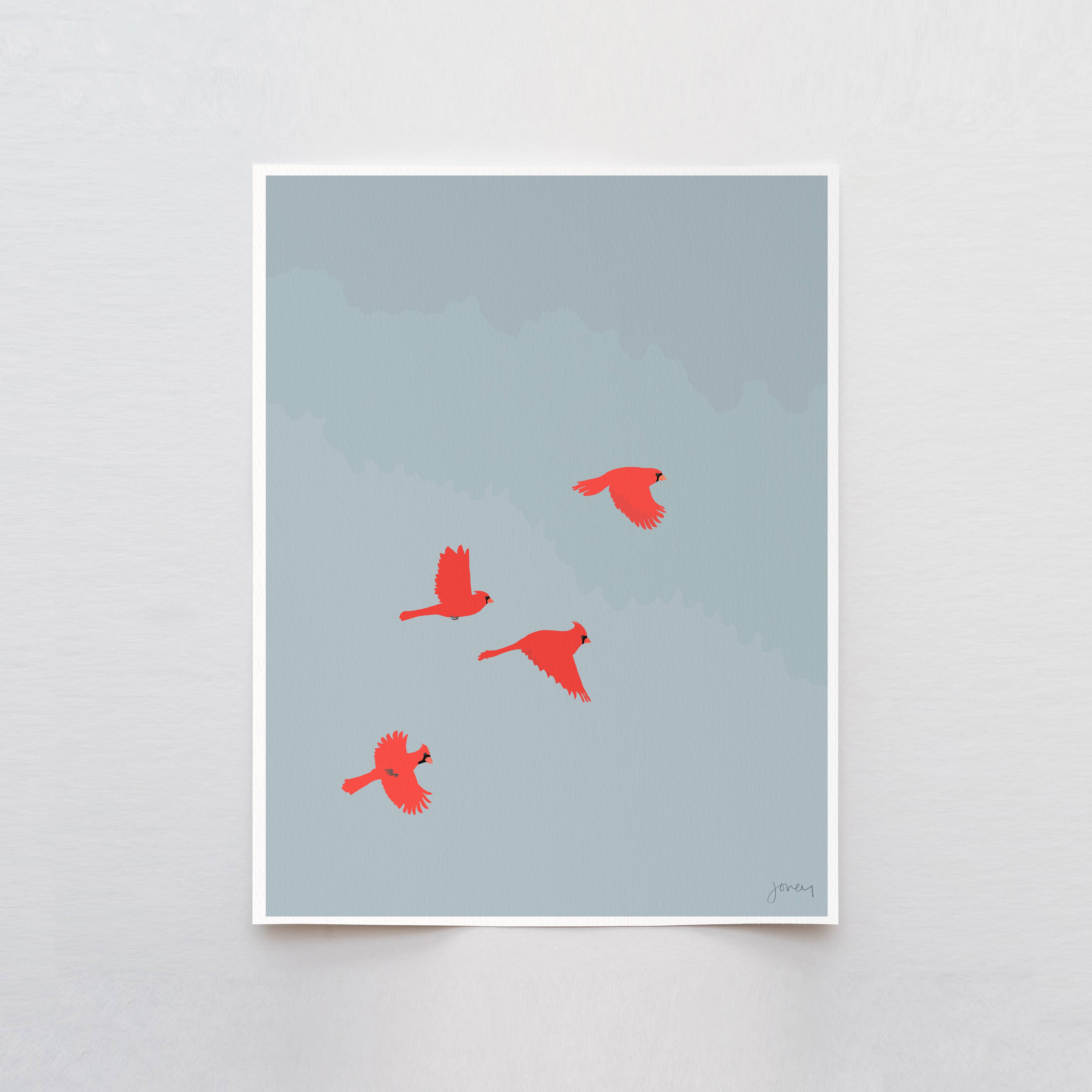 Four Flying Cardinals Art Print 8"x10"