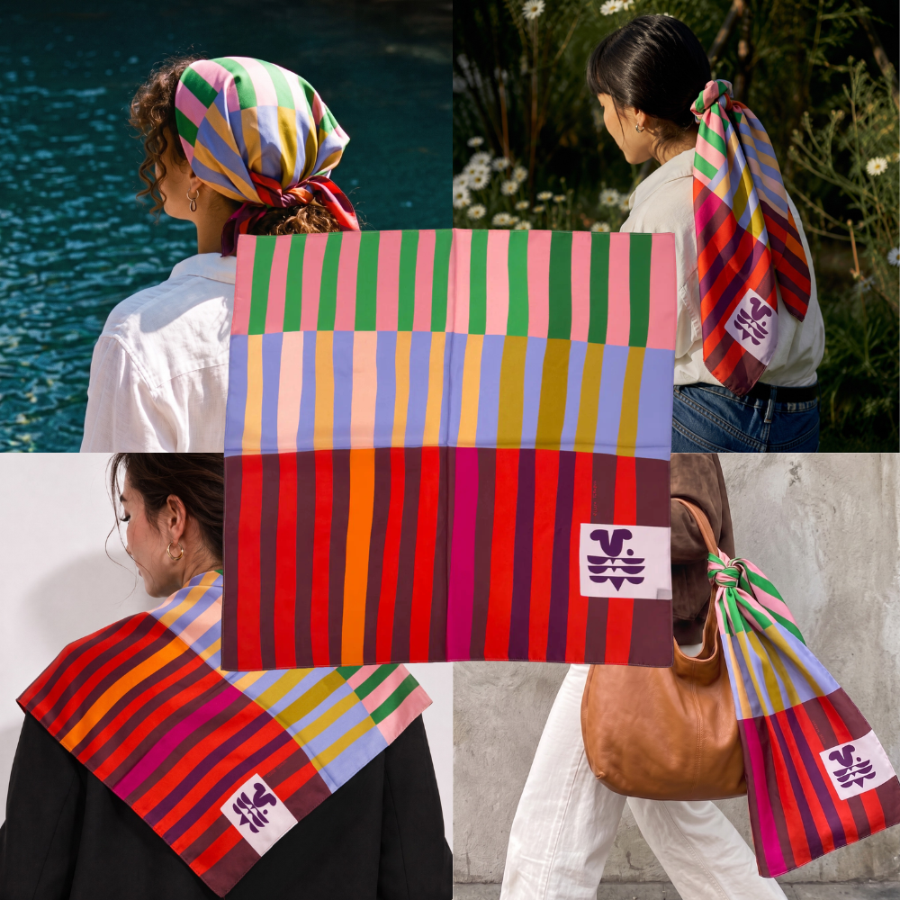 Red Colorblock 100% Silk Scarf Bandana