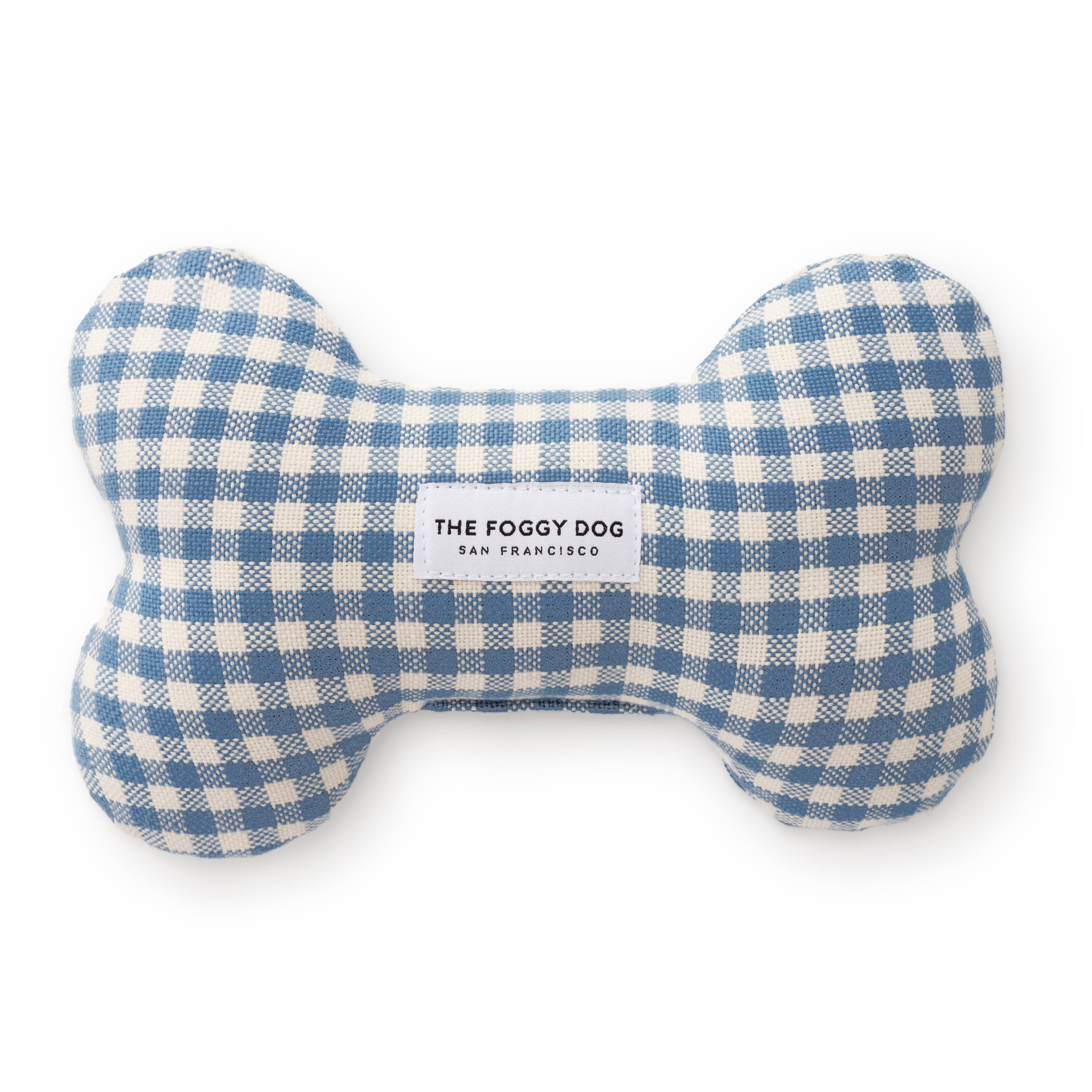 Blue Gingham Dog Bone Squeaky Toy