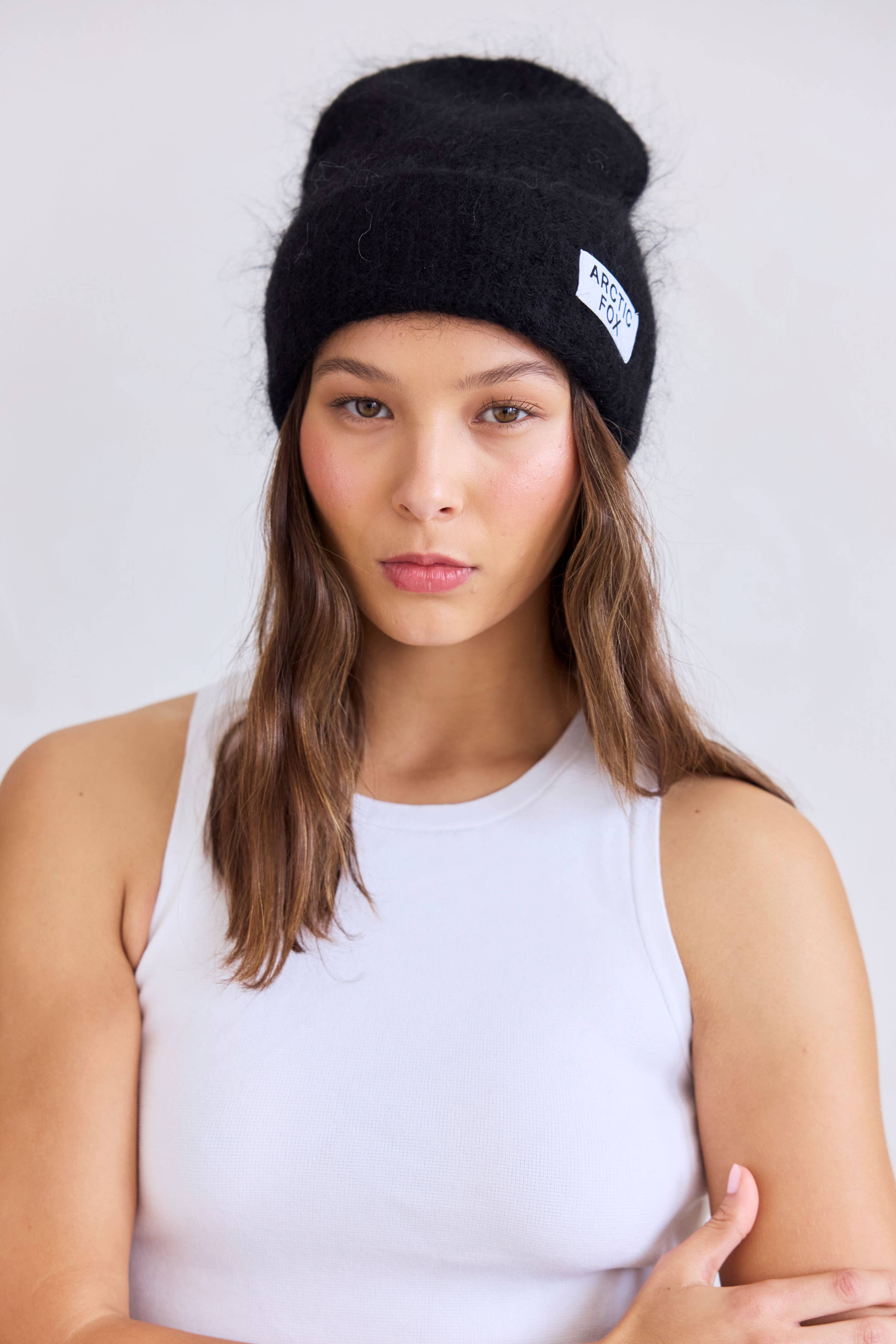 Ebony Black Mohair Beanie