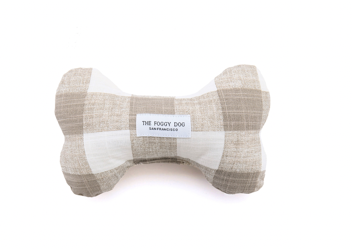 Stone Gingham Dog Bone Squeaky Toy