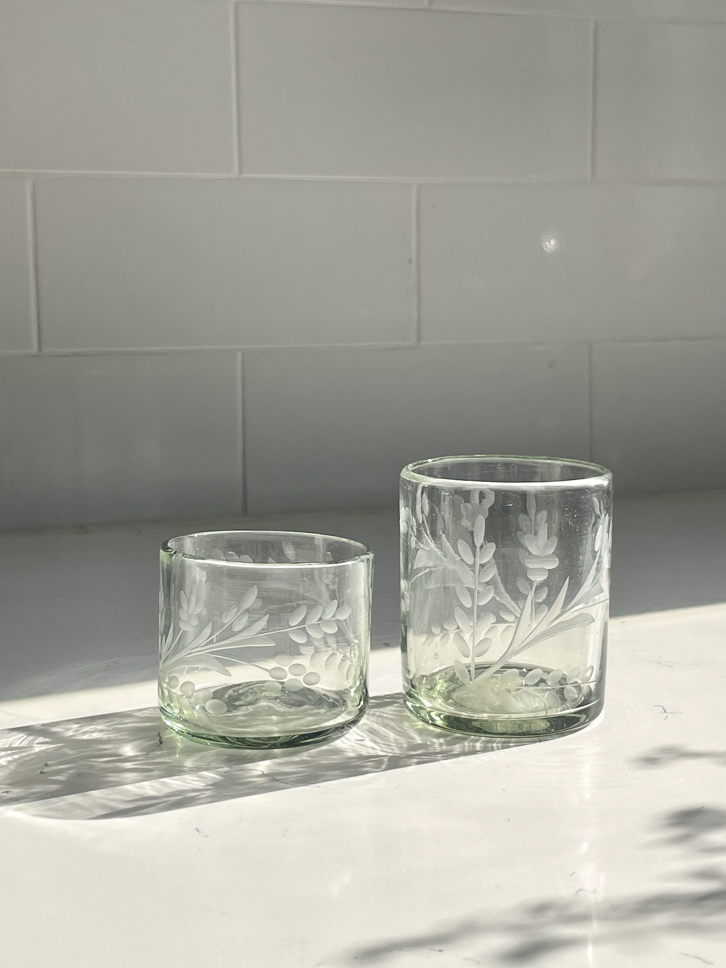 Clear Etched Floral Tumbler