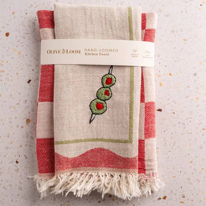 Olives Hand-Stitched Kitchen Towel - Set of 2