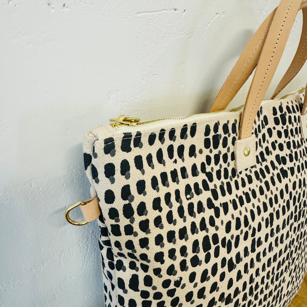 Black Double Dot Folder Bag with Adjustable Leather Strap