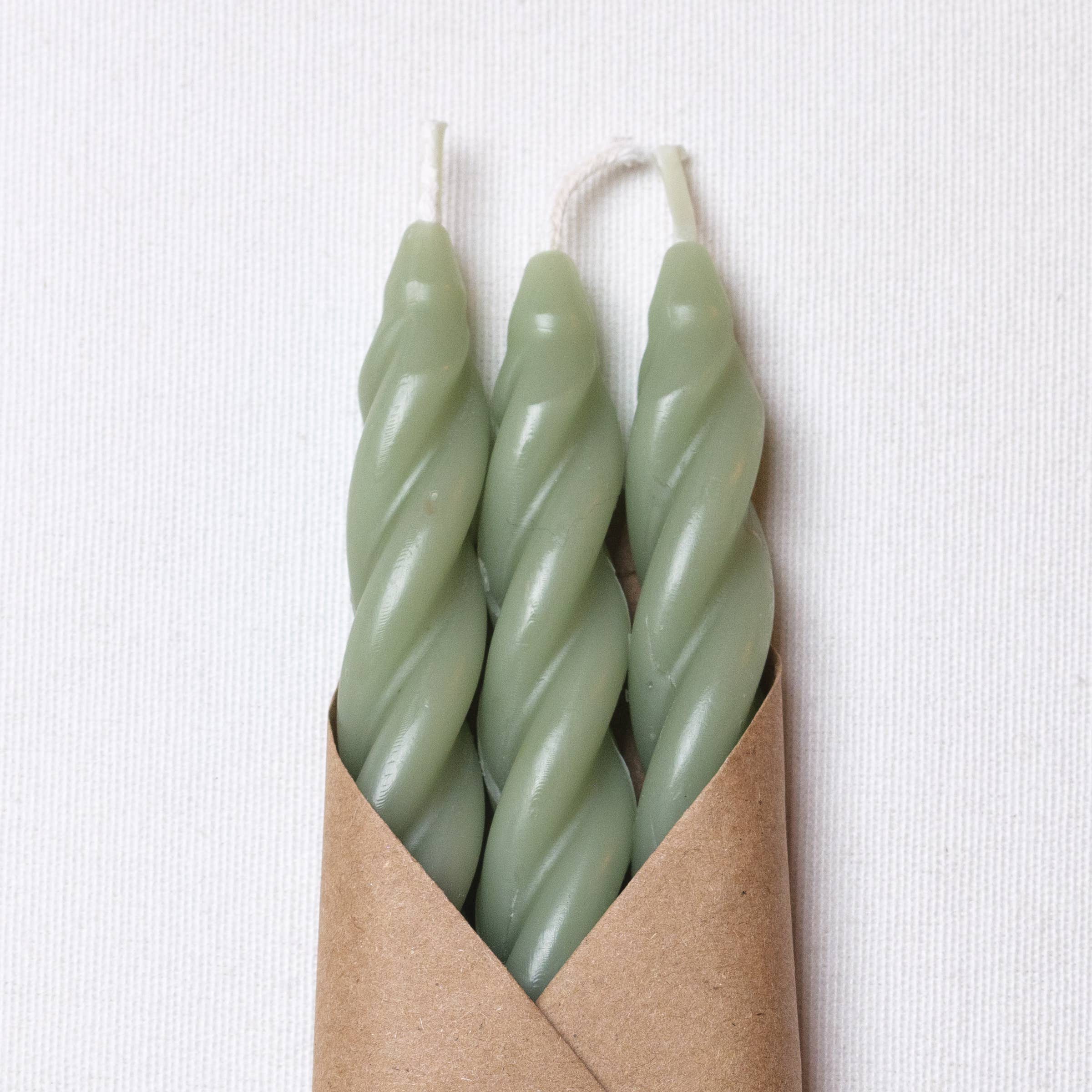 Sage Spiral Handmade Beeswax Taper Candles - Set of 3