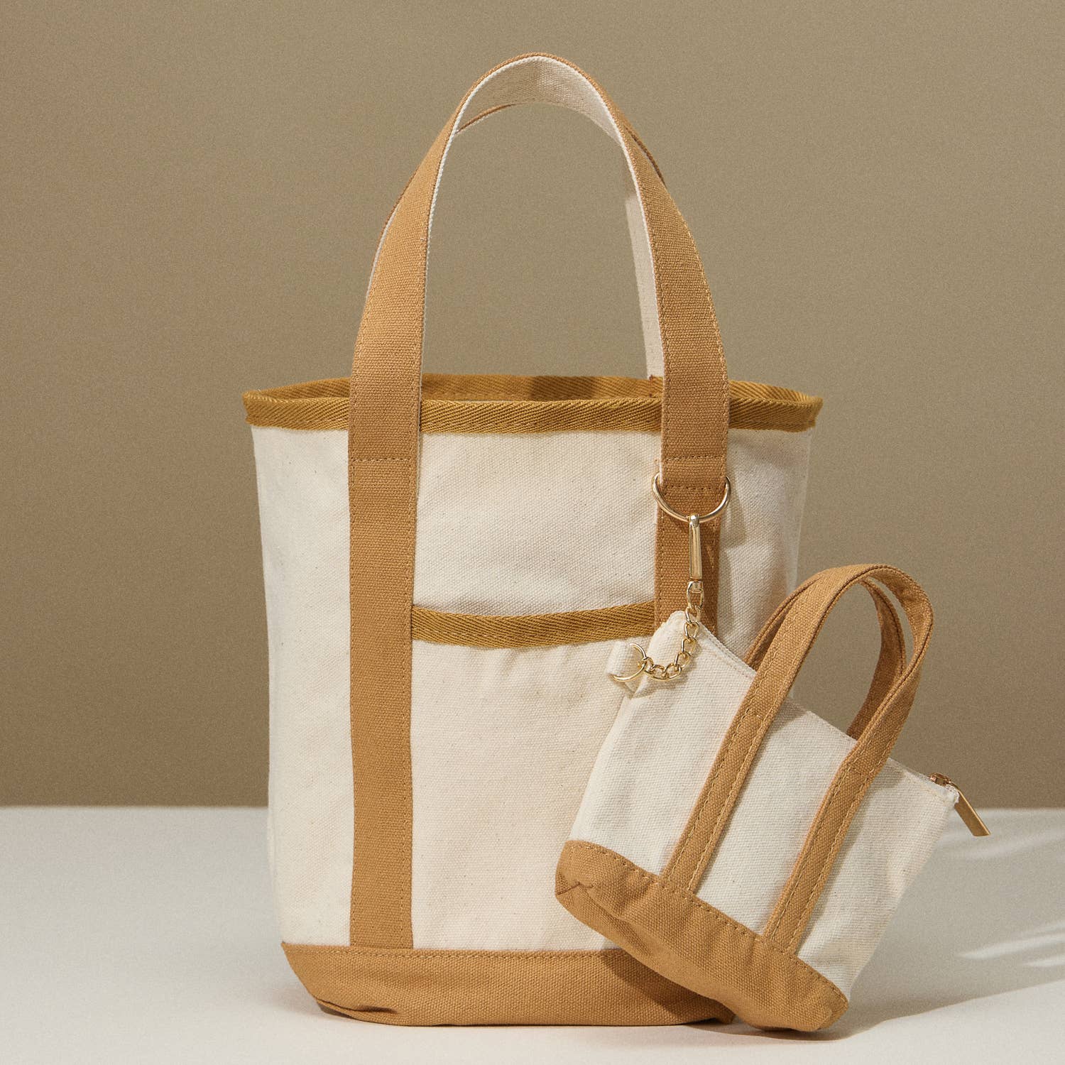 Taupe Medium Cotton Canvas Tote Bag