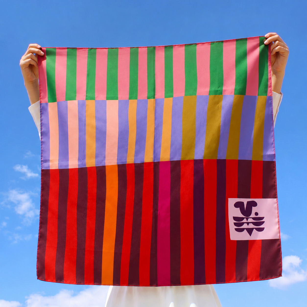 Red Colorblock 100% Silk Scarf Bandana