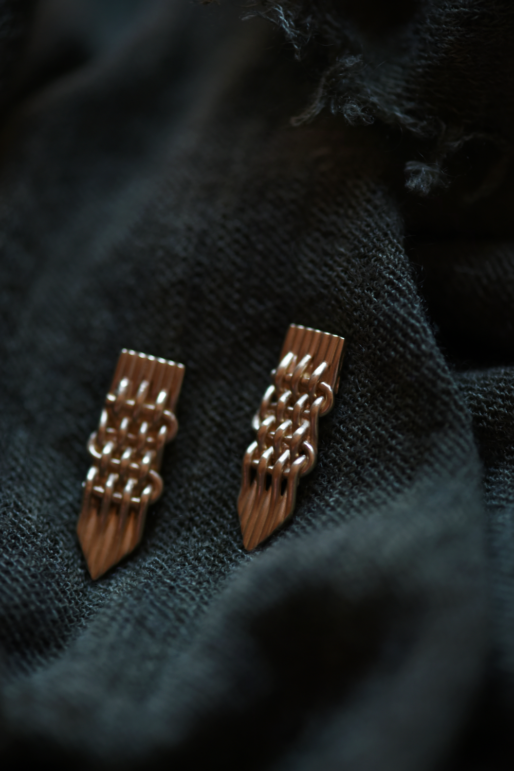 Woven Brass Drop Stud Earrings