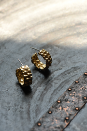 Woven Brass Hoop Stud Earrings