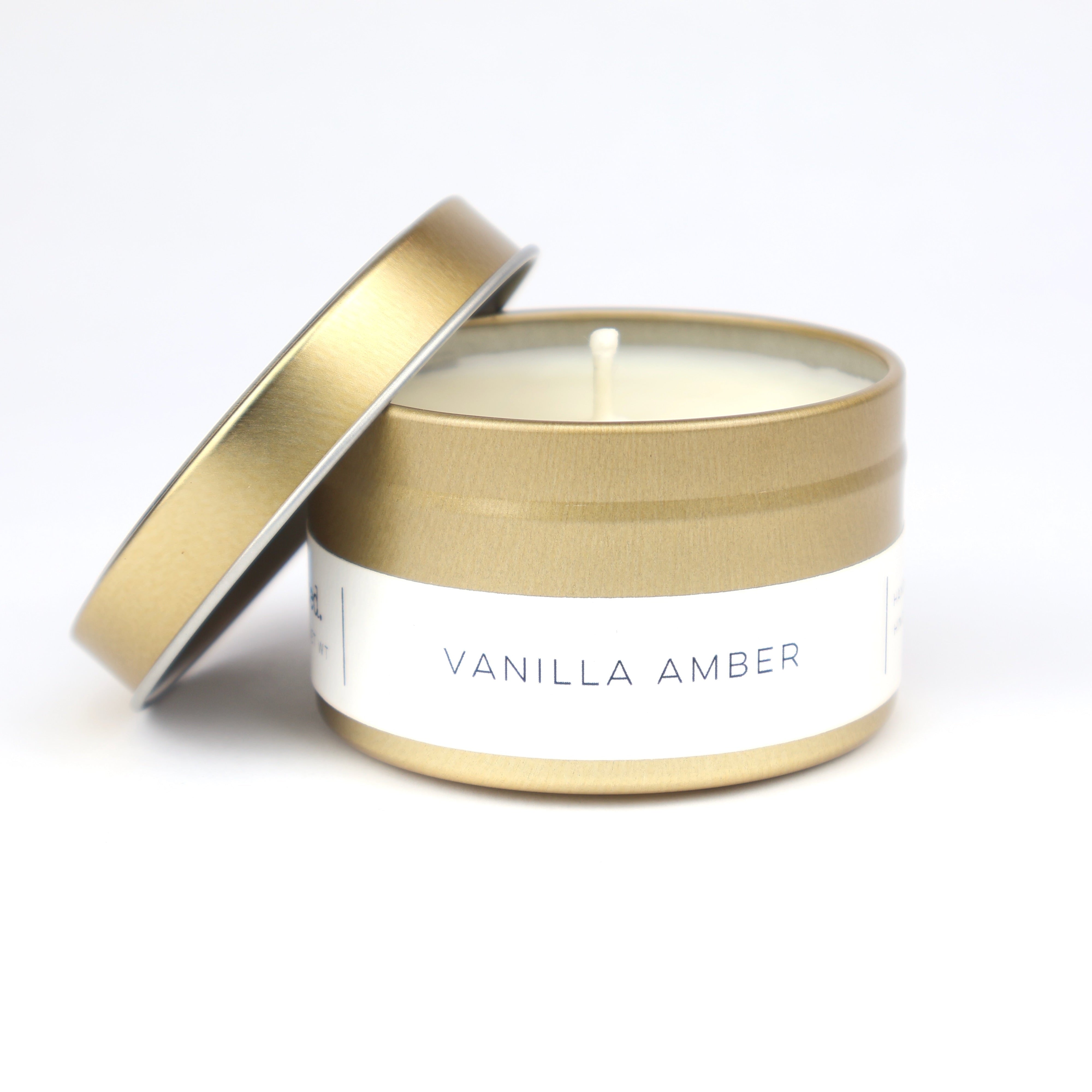 Vanilla Amber Gold Tin Candle
