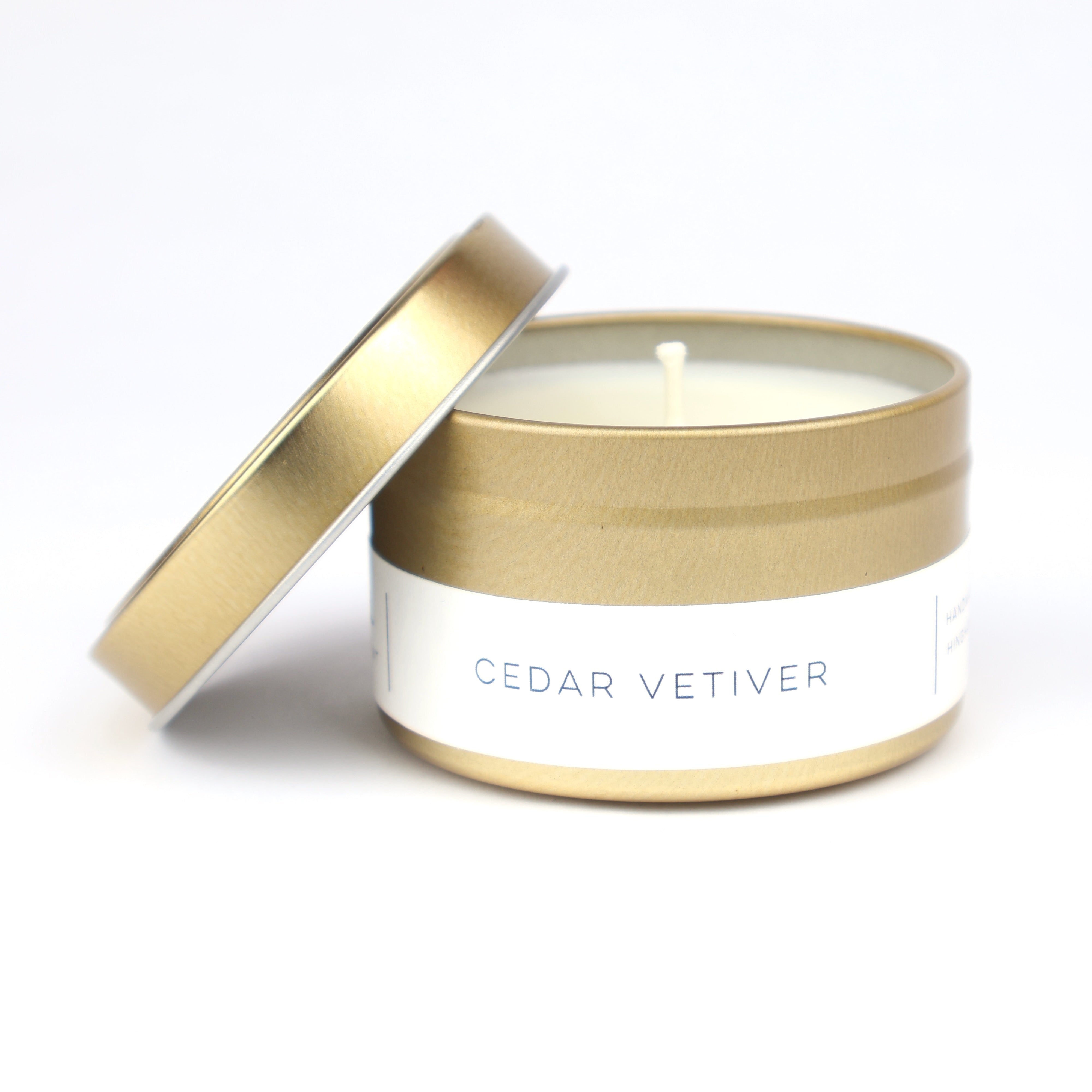 Cedar Vetiver Gold Tin Candle