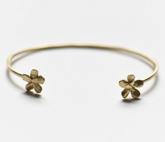 Two Flower Brass Cuff Bracelet