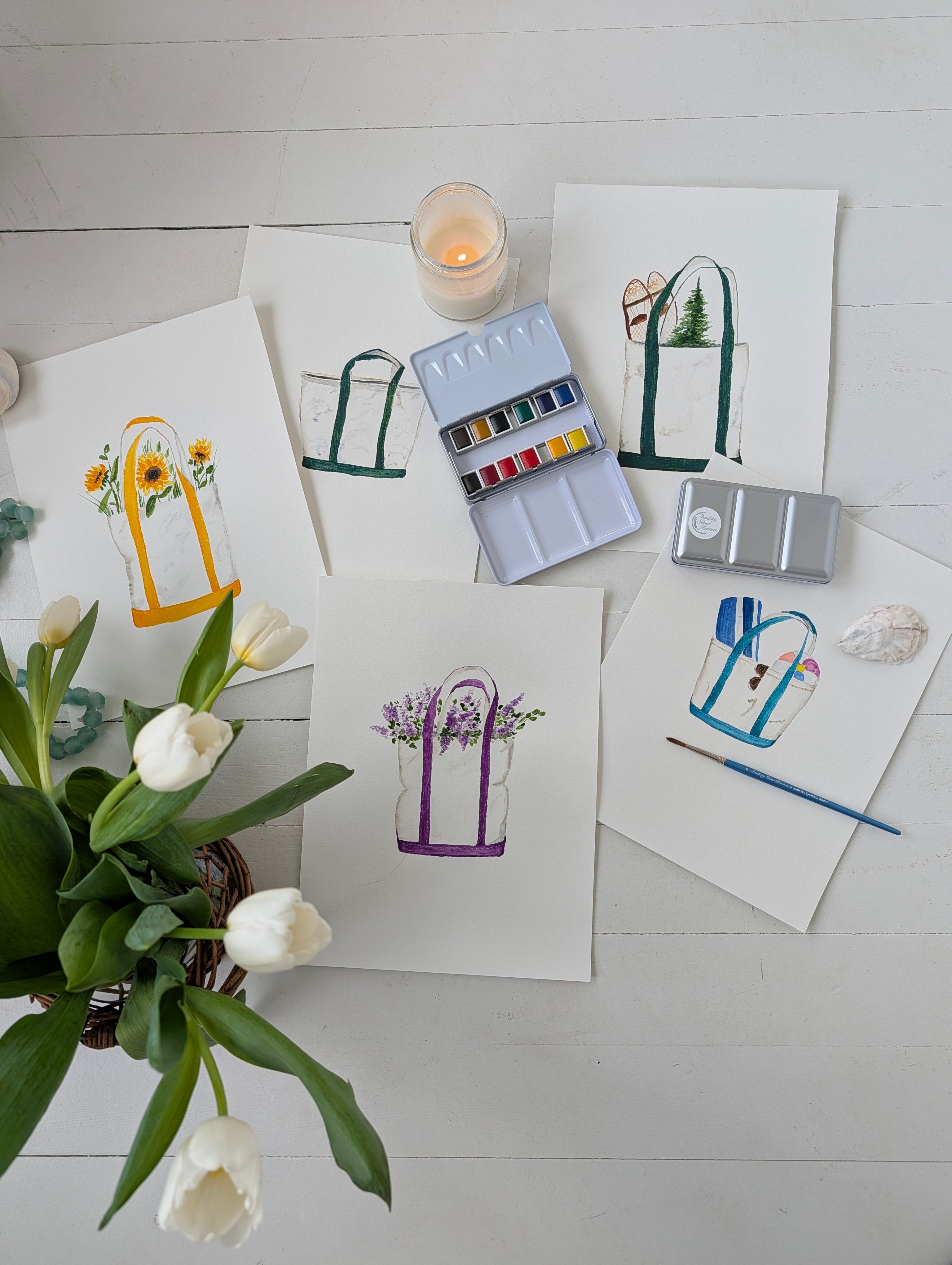 Watercolor Painting Workshop - Sat June 6th 2026 @ 11am - Beach Totes