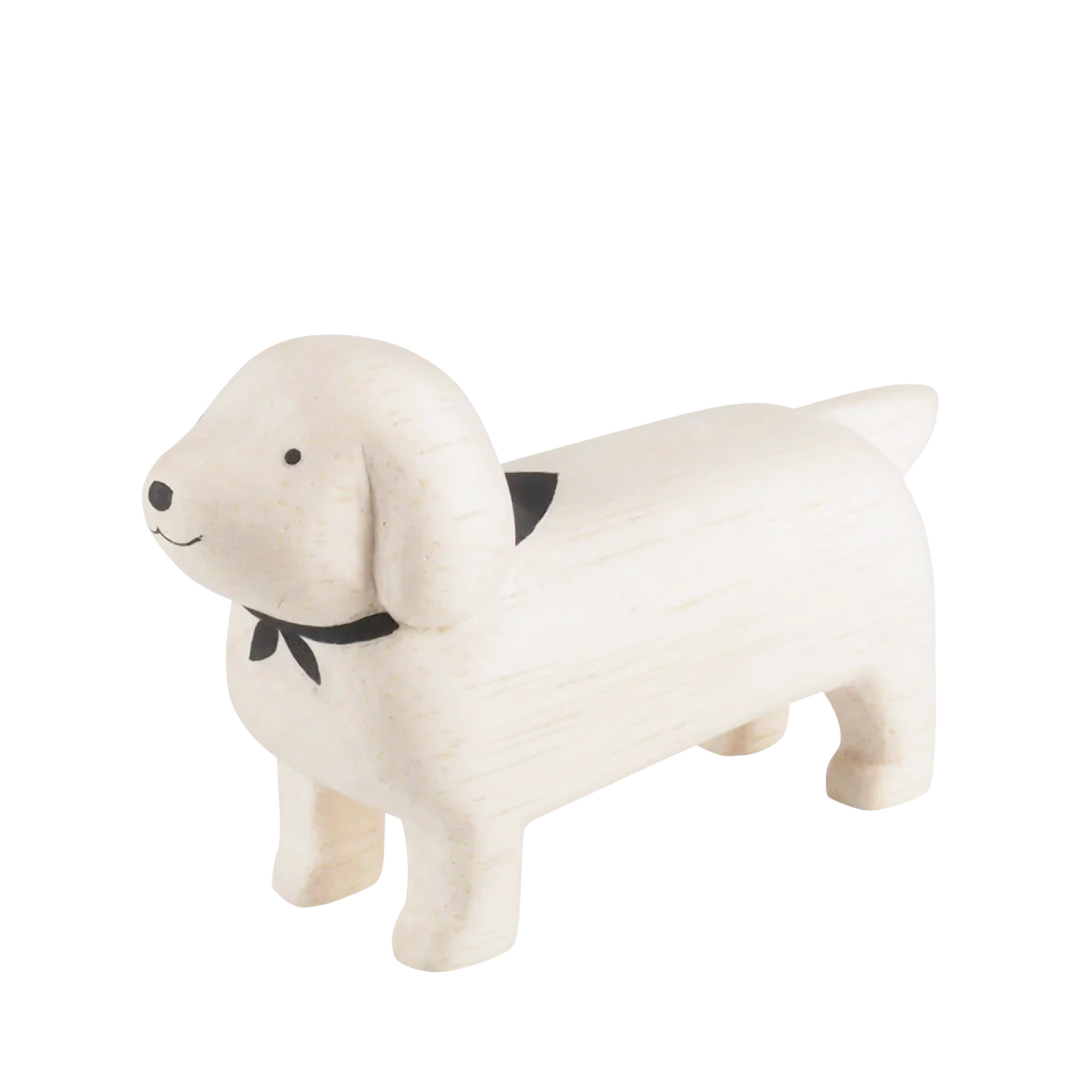 White Dachshund Hand Carved Figurine