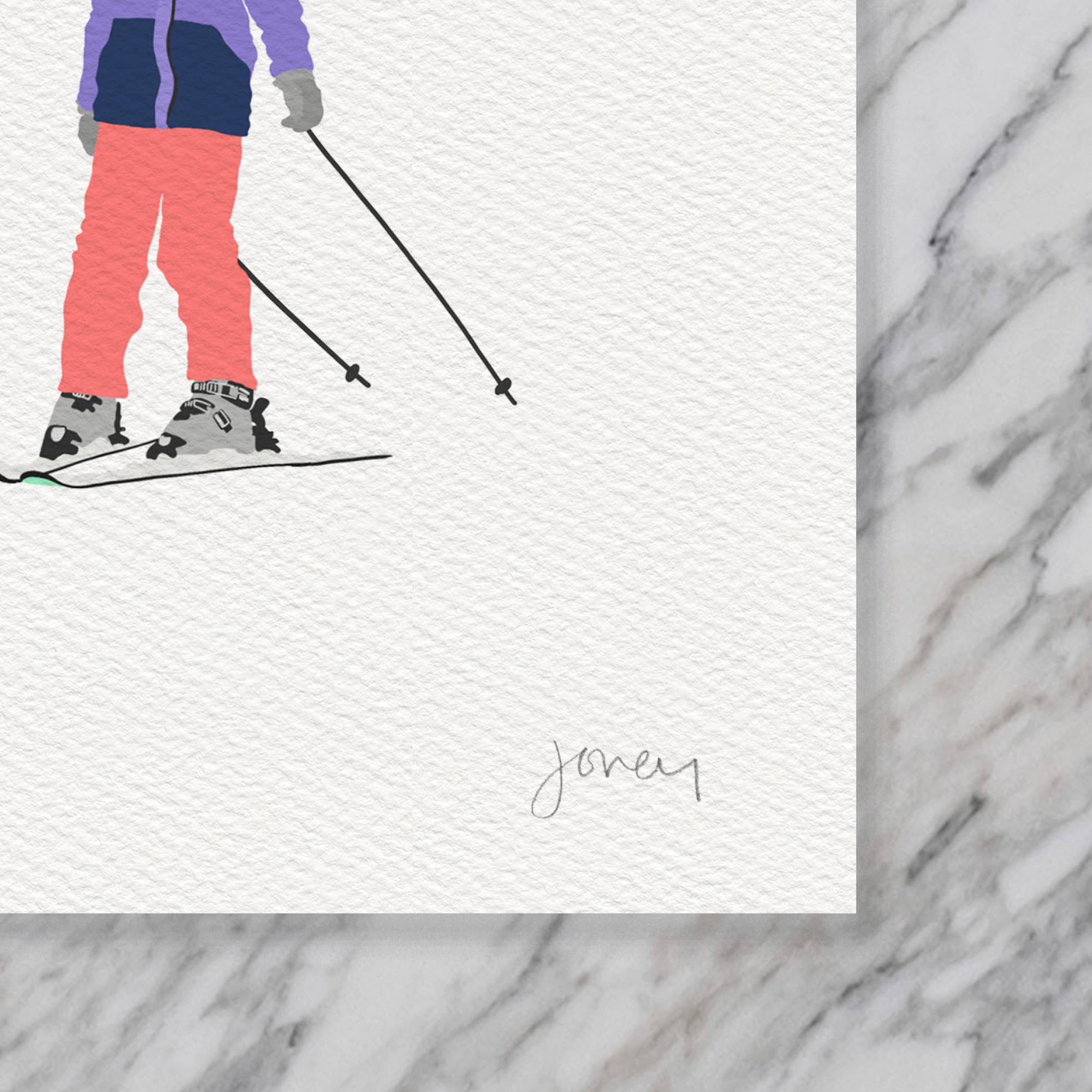 Skiing Family Art Print 8"x10"