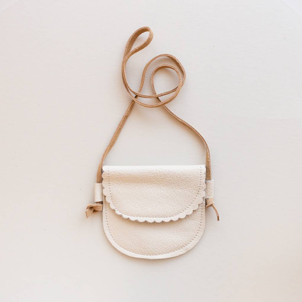Cream Little Girl Scalloped Leather Purse