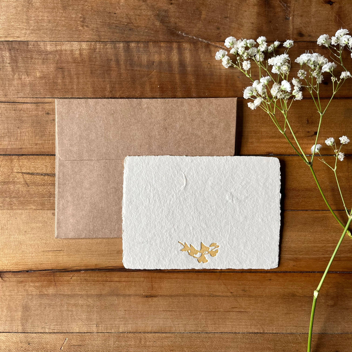 Gold Letterpressed Handmade Paper Notecard Set with Envelopes