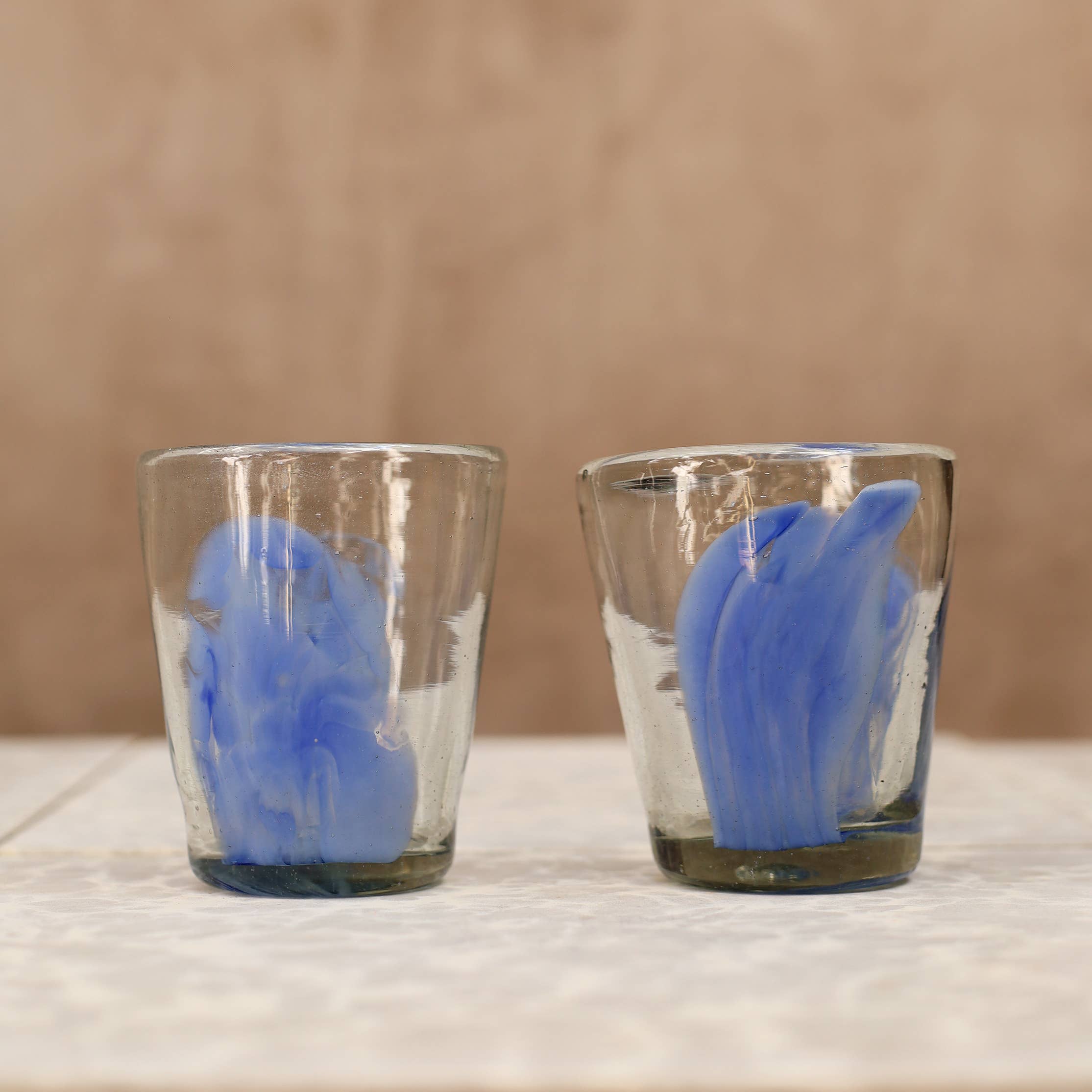 Blue Hand Blown Stacking Glass Tumbler 8oz