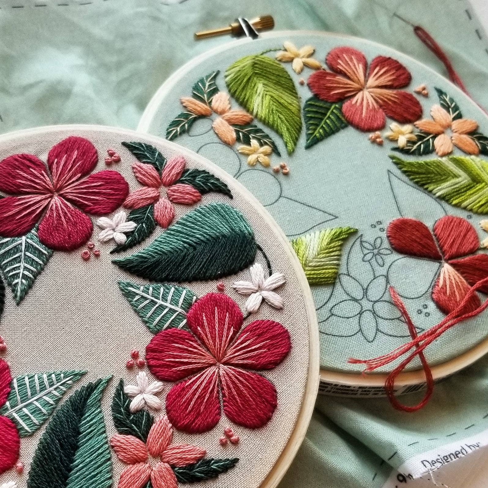 Green Floral Beginner Embroidery Kit
