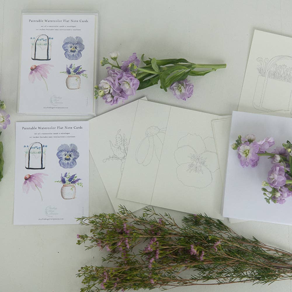 Floral Watercolor Paintable Flat Note Cards