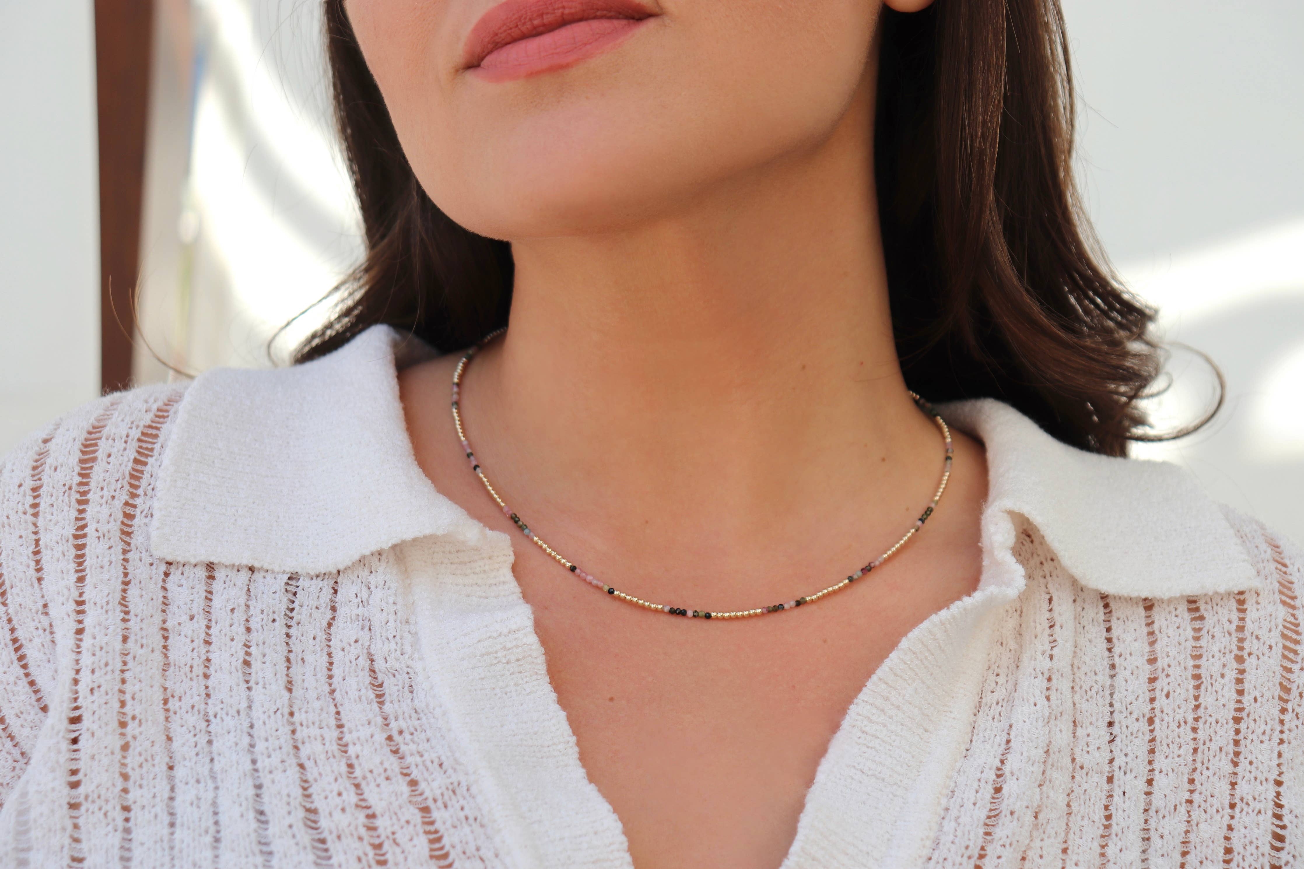 Dash Necklace - Handmade Gemstone and 14k Gold Filled Beads