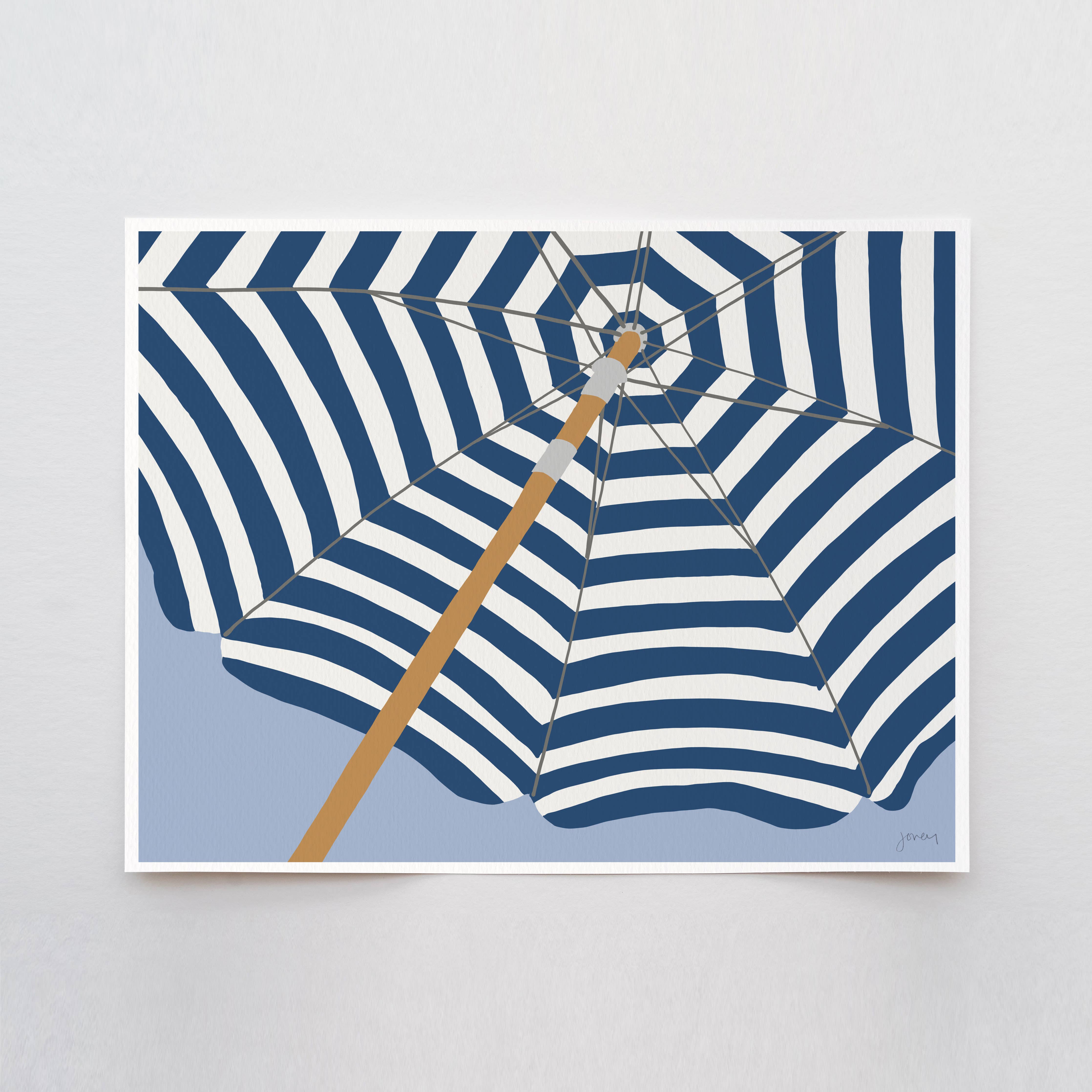Navy Striped Umbrella Art Print 8"x10"