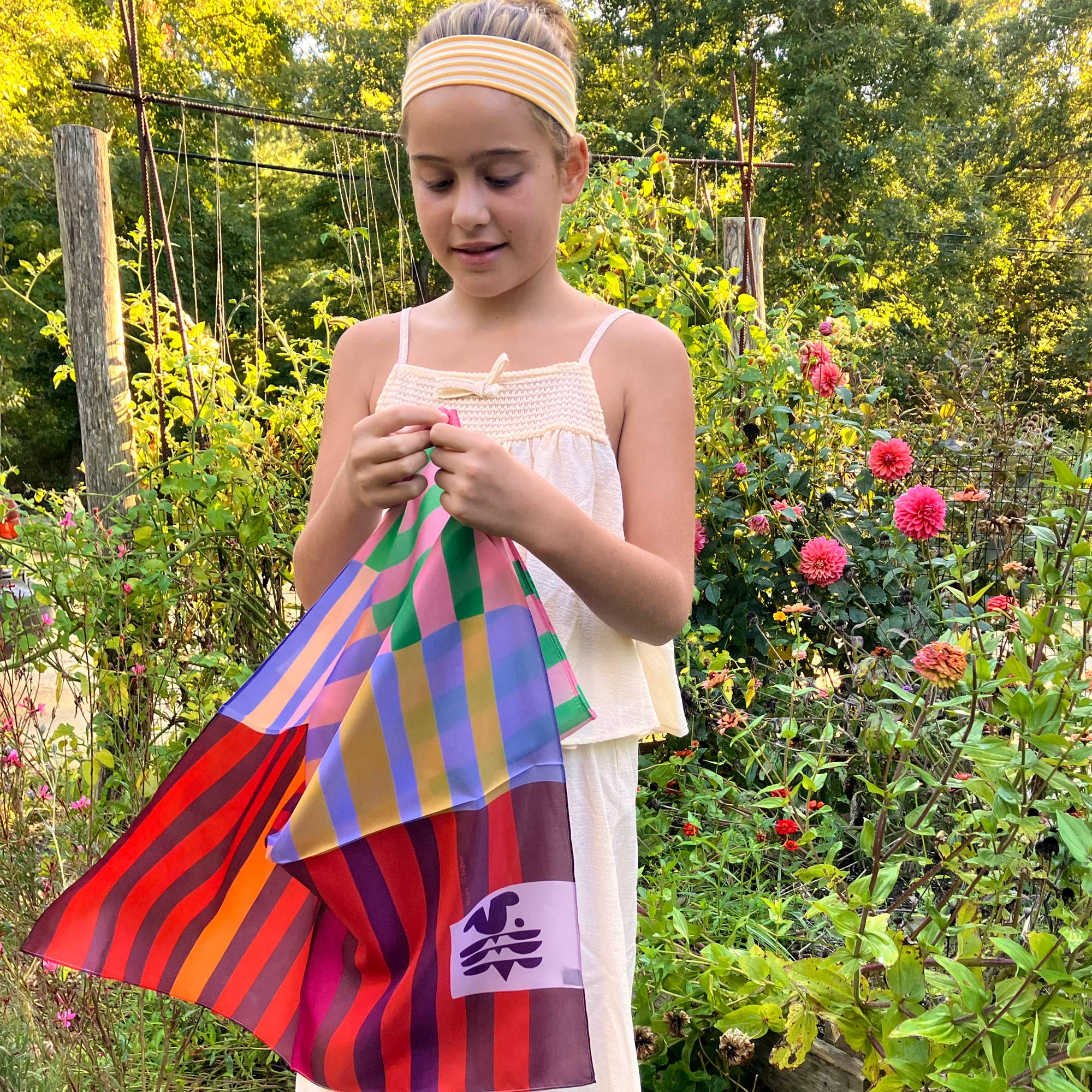 Red Colorblock 100% Silk Scarf Bandana